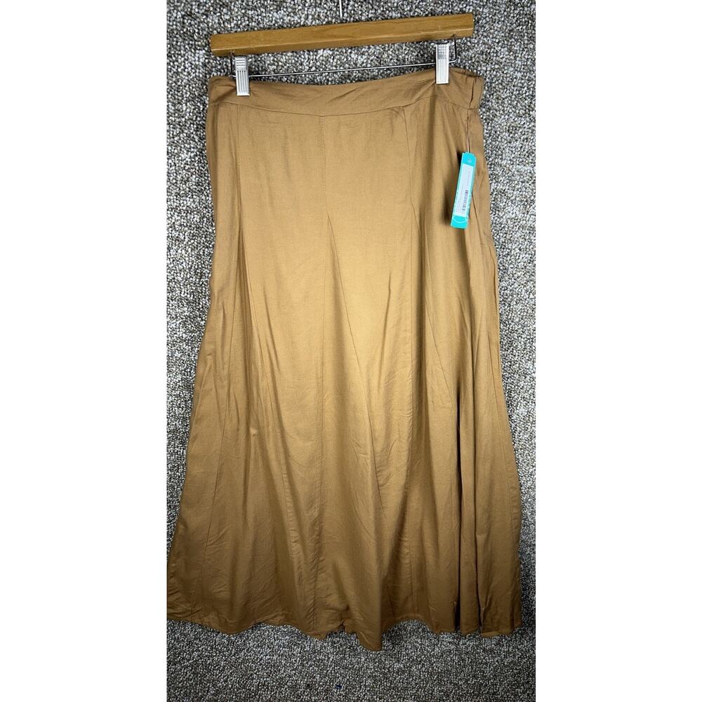 Daniel Rainn Women's Solid Linen Blend Midi Tan Brown Skirt Sz L Neutral Classic